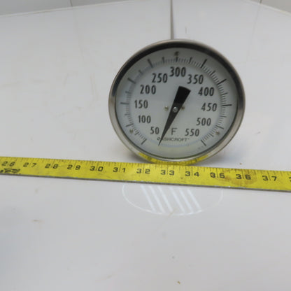 Ashcroft 7JA-10902-009 5" Bimetal Thermometer 1/2" NPT 36" Stem 50°-550°F Range