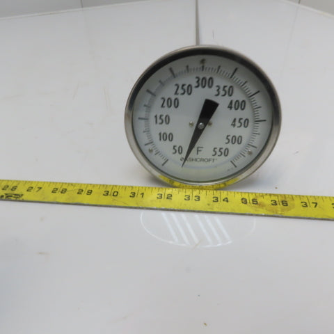 Ashcroft 7JA-10902-009 5" Bimetal Thermometer 1/2" NPT 36" Stem 50°-550°F Range