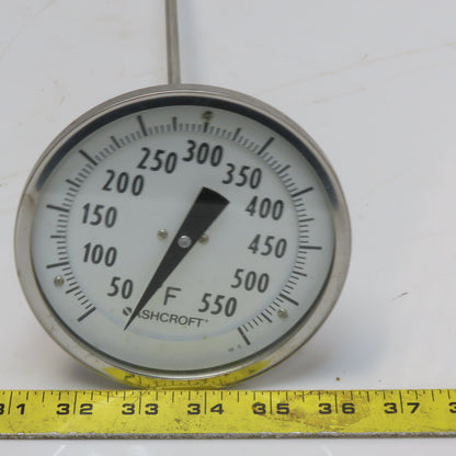 Ashcroft 7JA-10902-009 5" Bimetal Thermometer 1/2" NPT 36" Stem 50°-550°F Range
