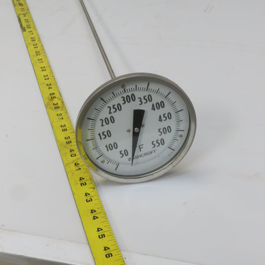 Ashcroft 7JA-10902-009 5" Bimetal Thermometer 1/2" NPT 36" Stem 50°-550°F Range