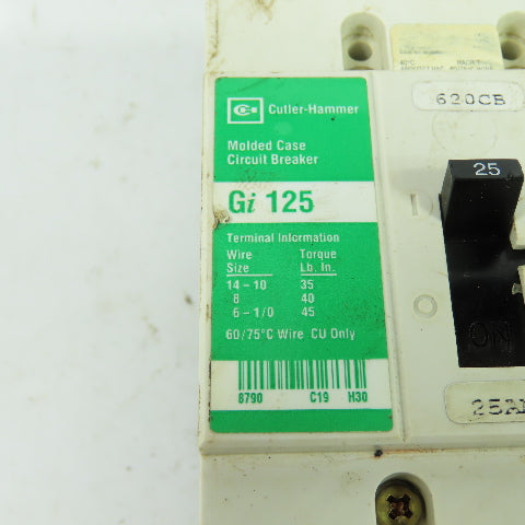 Cutler Hammer Gi 125 3-Pole Molded Case Circuit Breaker 600V 6KV