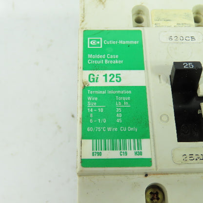Cutler Hammer Gi 125 3-Pole Molded Case Circuit Breaker 600V 6KV
