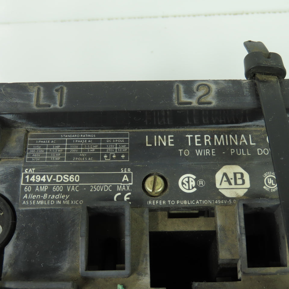 Allen Bradley 1494-DS60 Ser A 3-Pole Disconnect Switch 60A 600VAC 250VDC