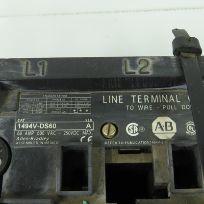 Allen Bradley 1494-DS60 Ser A 3-Pole Disconnect Switch 60A 600VAC 250VDC