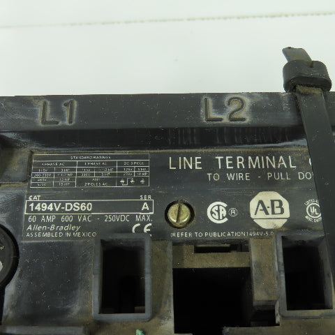 Allen Bradley 1494-DS60 Ser A 3-Pole Disconnect Switch 60A 600VAC 250VDC