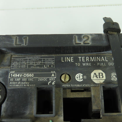 Allen Bradley 1494-DS60 Ser A 3-Pole Disconnect Switch 60A 600VAC 250VDC