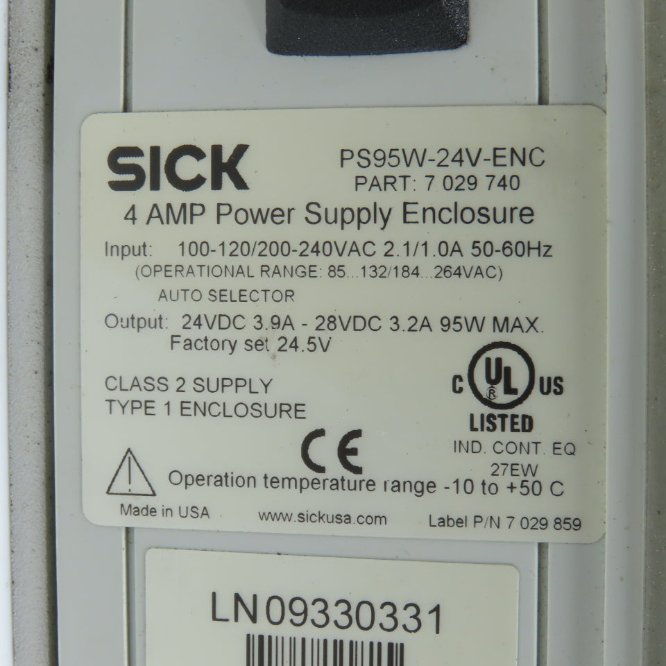 Sick PS95W-24V-ENC 7029740 4 Amp 24VDC Power Supply Enclosure W/ Mount