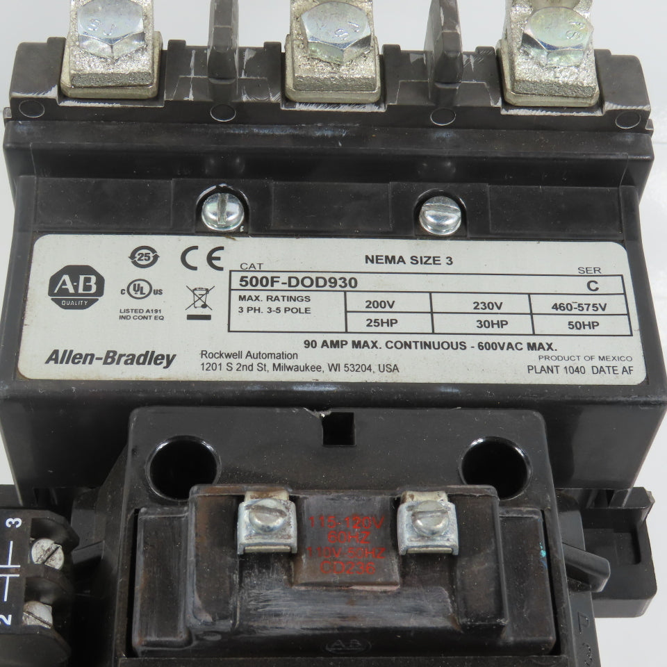 Allen Bradley 500F-DOD930 Size 3 Contactor 50HP 120V Coil W/ 592-EUTD Overload