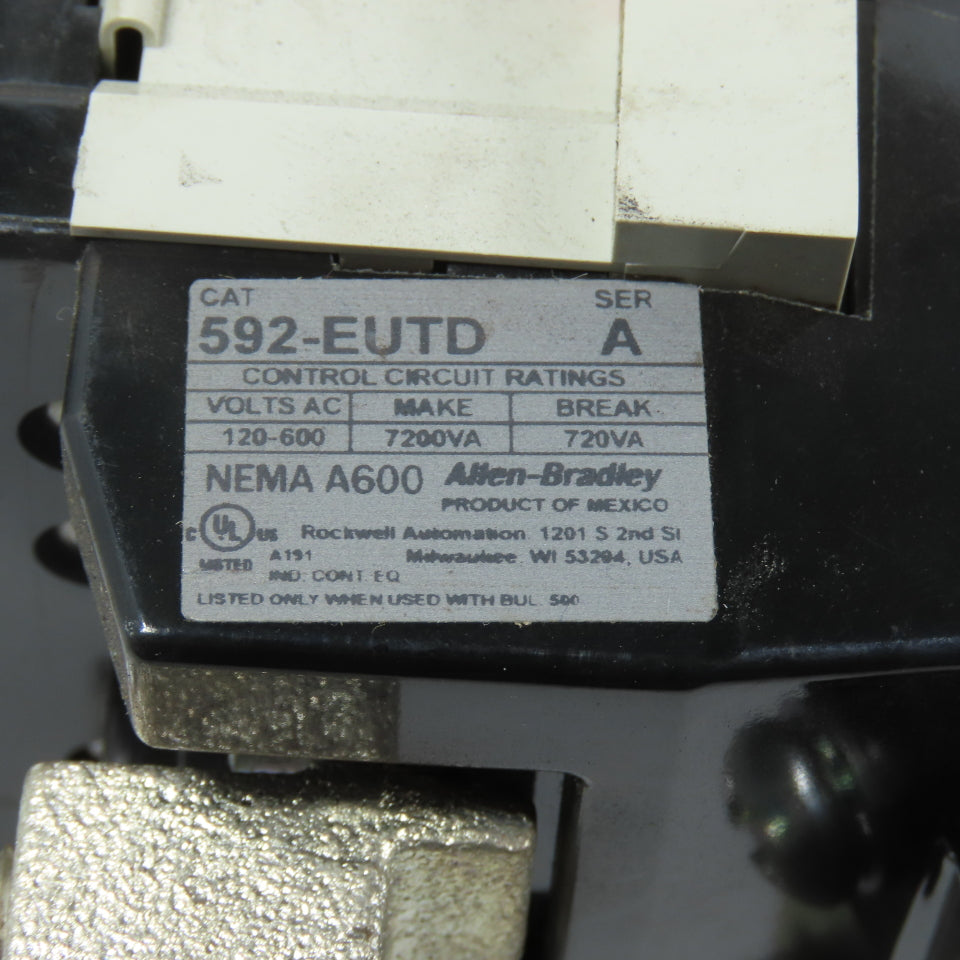 Allen Bradley 500F-DOD930 Size 3 Contactor 50HP 120V Coil W/ 592-EUTD Overload