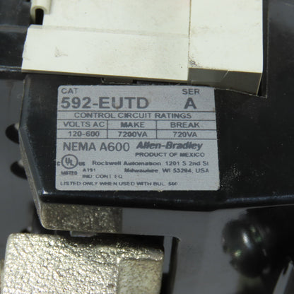 Allen Bradley 500F-DOD930 Size 3 Contactor 50HP 120V Coil W/ 592-EUTD Overload