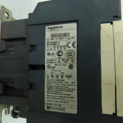 Schneider Electric LC1D80 600VAC Contactor 40Hp 3Ph 125A 110V Coil