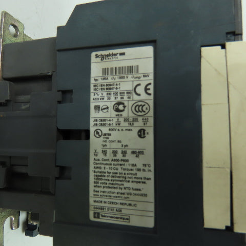 Schneider Electric LC1D80 600VAC Contactor 40Hp 3Ph 125A 110V Coil