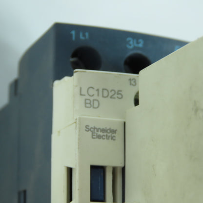 Telemecanique LC1D25-BD 20HP 600VAC IEC Contactor 24V DC Coil W/ LADN11 Aux