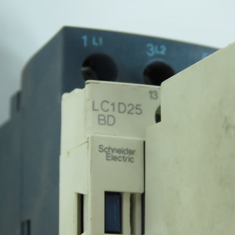 Telemecanique LC1D25-BD 20HP 600VAC IEC Contactor 24V DC Coil W/ LADN11 Aux