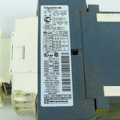 Telemecanique LC1D25-BD 20HP 600VAC IEC Contactor 24V DC Coil W/ LADN11 Aux
