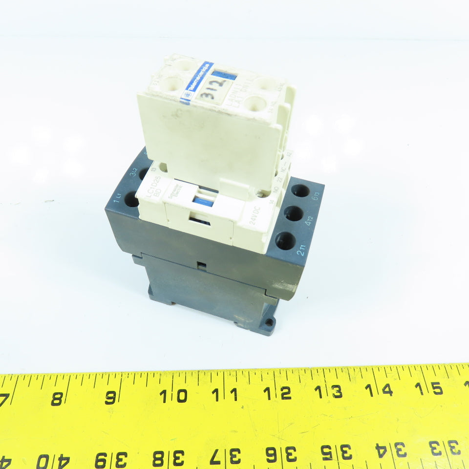 Telemecanique LC1D25-BD 20HP 600VAC IEC Contactor 24V DC Coil W/ LADN11 Aux