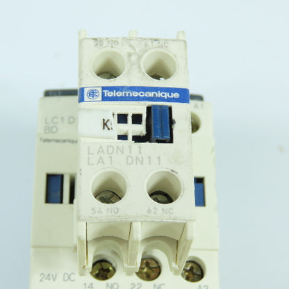 Telemecanique LC1D12-BD 10HP 600VAC IEC Contactor 24V DC Coil W/ LADN11 Aux