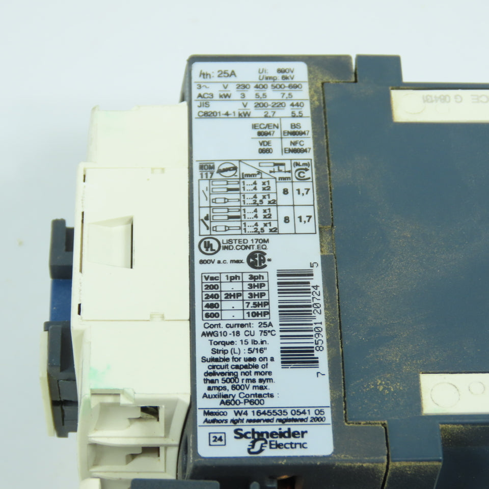 Telemecanique LC1D12-BD 10HP 600VAC IEC Contactor 24V DC Coil W/ LRD 06 Overload