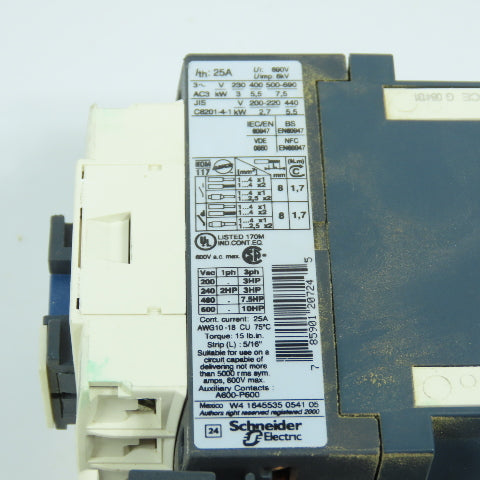 Telemecanique LC1D12-BD 10HP 600VAC IEC Contactor 24V DC Coil W/ LRD 06 Overload