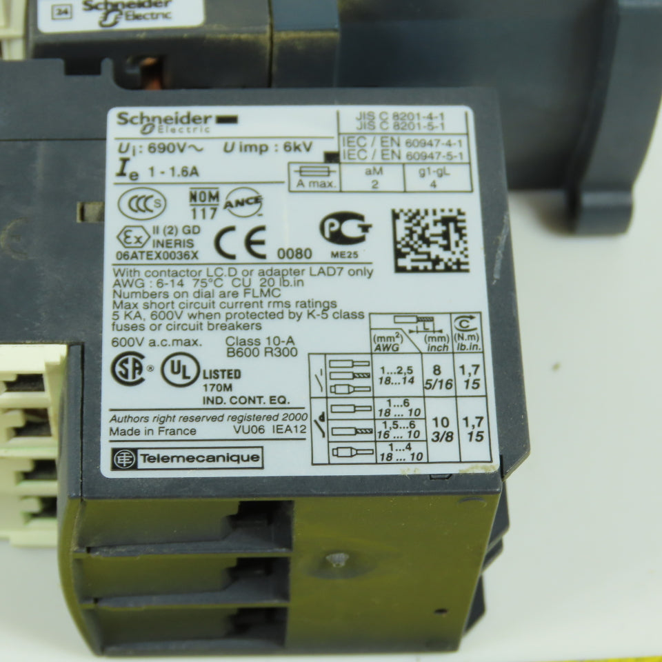 Telemecanique LC1D12-BD 10HP 600VAC IEC Contactor 24V DC Coil W/ LRD 06 Overload