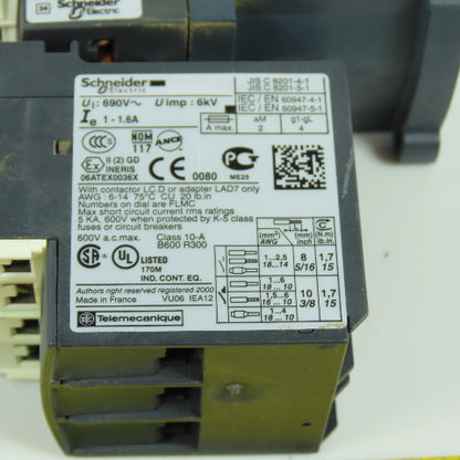 Telemecanique LC1D12-BD 10HP 600VAC IEC Contactor 24V DC Coil W/ LRD 06 Overload