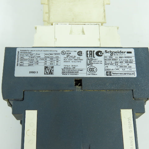 Telemecanique LC1-D25-BD 20HP 40A 600VAC IEC Contactor 24V DC Coil W/LADR2 Relay