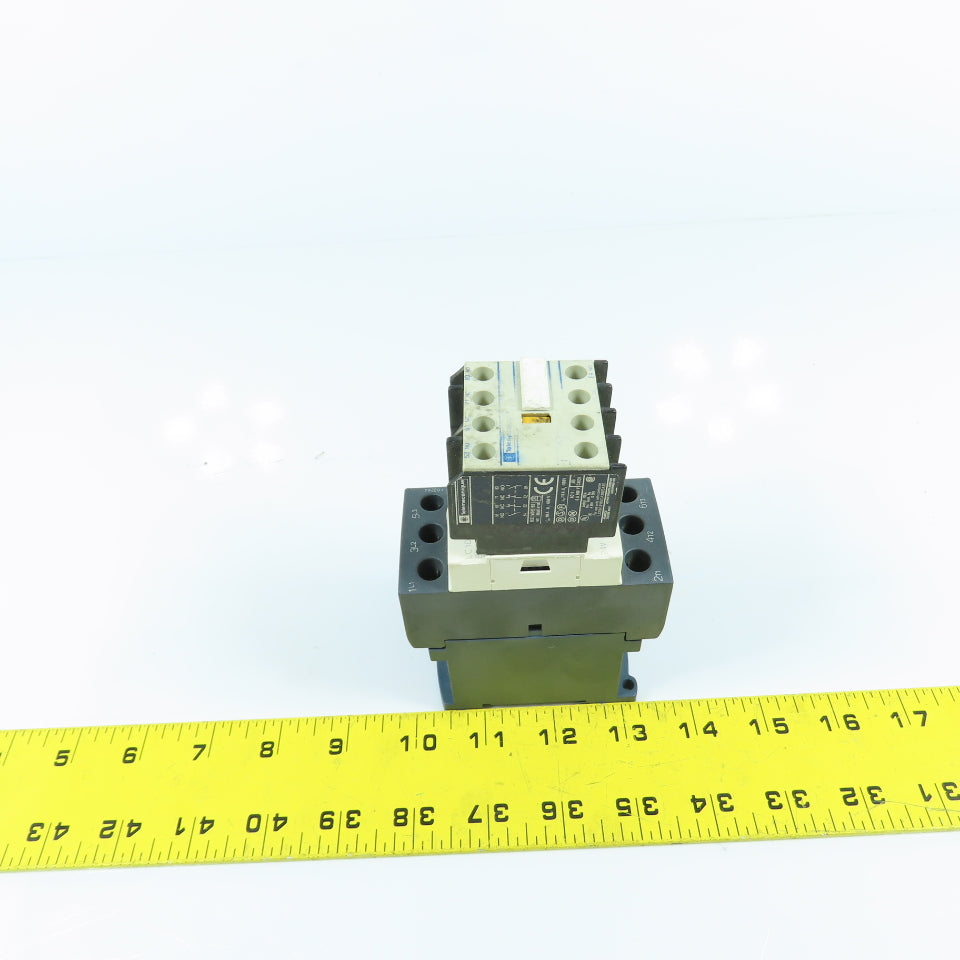 Telemecanique LC1-D25-BD 20HP 40A 600VAC IEC Contactor 24V DC Coil W/ Aux Block