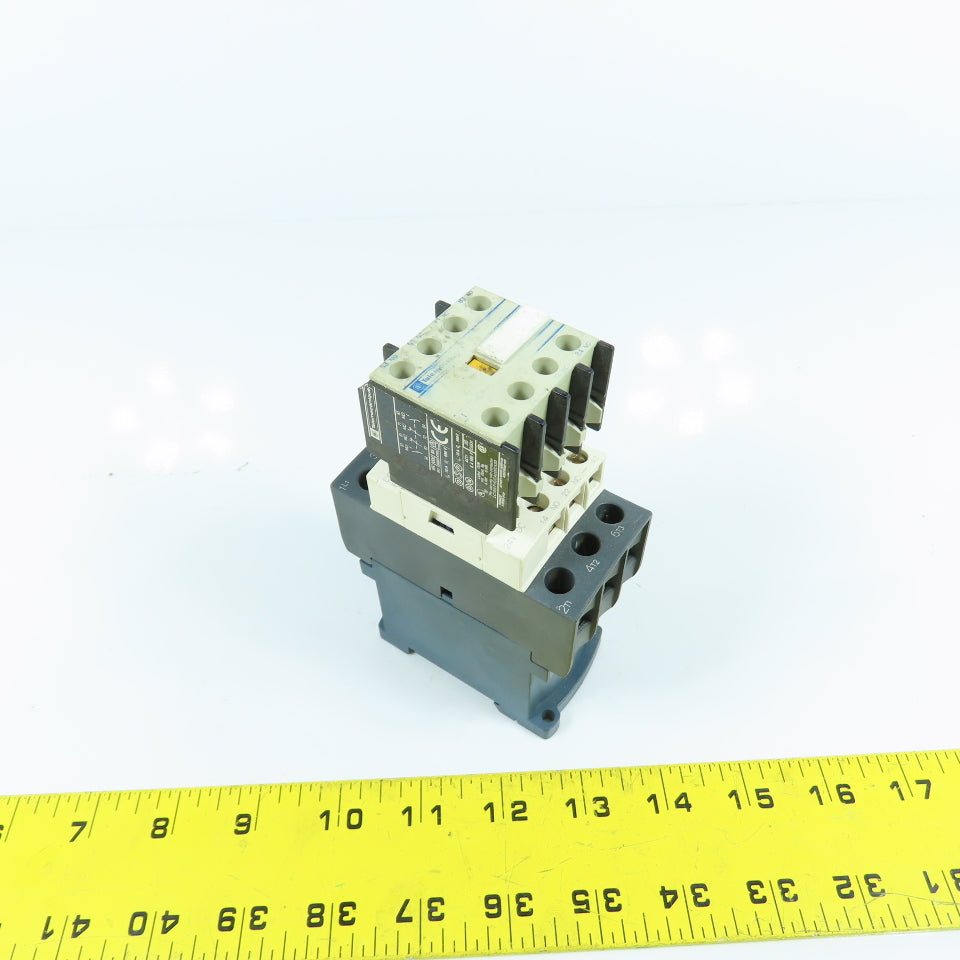 Telemecanique LC1-D25-BD 20HP 40A 600VAC IEC Contactor 24V DC Coil W/ Aux Block