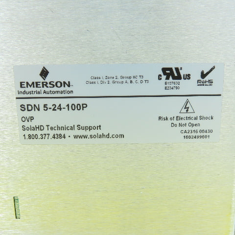 Sola SDN 5-24-100P 24V DC 5A Rail Mount Power Supply 115/230VAC Input 1PH