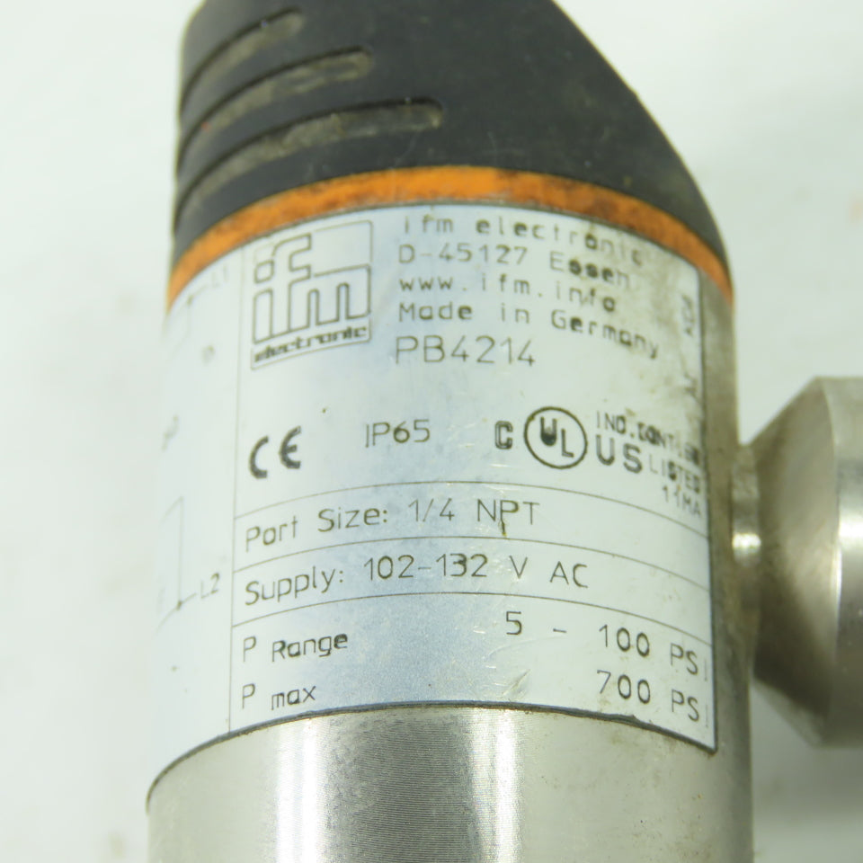 IFM PB4214 Electronic Pressure Switch Sensor 1/4 NPT 102-132VAC 700PSI Max