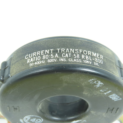 58 RBL-800 Toroidal Current Transformer 80:5 A Ratio 50-400HZ 600V