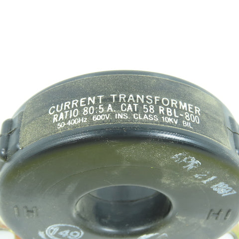58 RBL-800 Toroidal Current Transformer 80:5 A Ratio 50-400HZ 600V