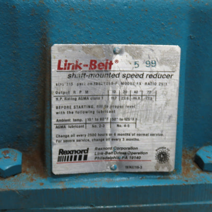 Rexnord 1952Y259-F Link Belt 25:1 Ratio Shaft Mount Gear Reducer Size 315