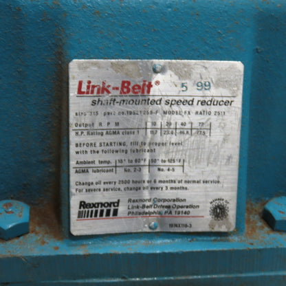 Rexnord 1952Y259-F Link Belt 25:1 Ratio Shaft Mount Gear Reducer Size 315