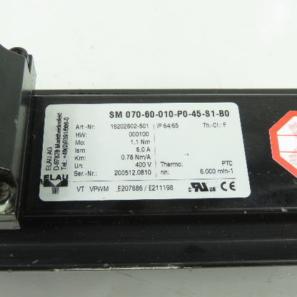 Elau SM 070-60-010-P0-45-S1-B0 Servo Motor 1.1Nm 6000RPM 400V