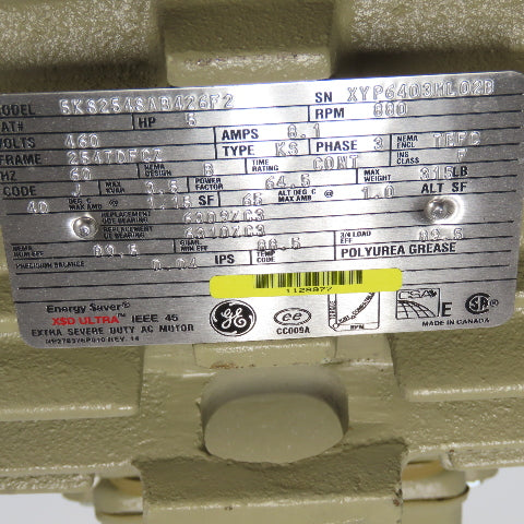 General Electric 5KS254SAB426F2 5HP Extra Severe Duty AC Motor Dual Shaft 460V