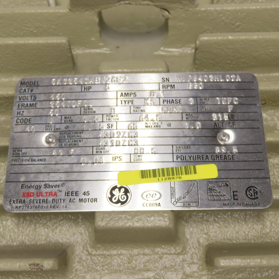 General Electric 5KS254SAB426F2 5HP Extra Severe Duty AC Motor Dual Shaft 460V