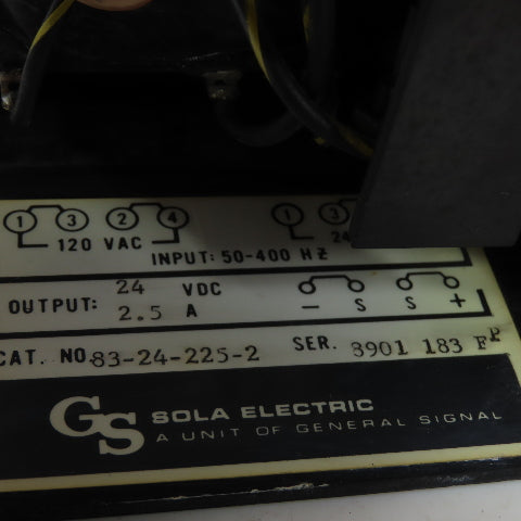 Sola Electric 83-24-225-2 Power Supply 24VDC 2.5A 50-400Hz