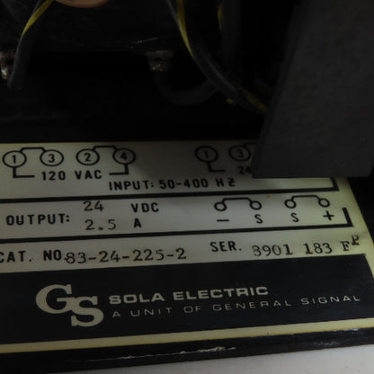 Sola Electric 83-24-225-2 Power Supply 24VDC 2.5A 50-400Hz