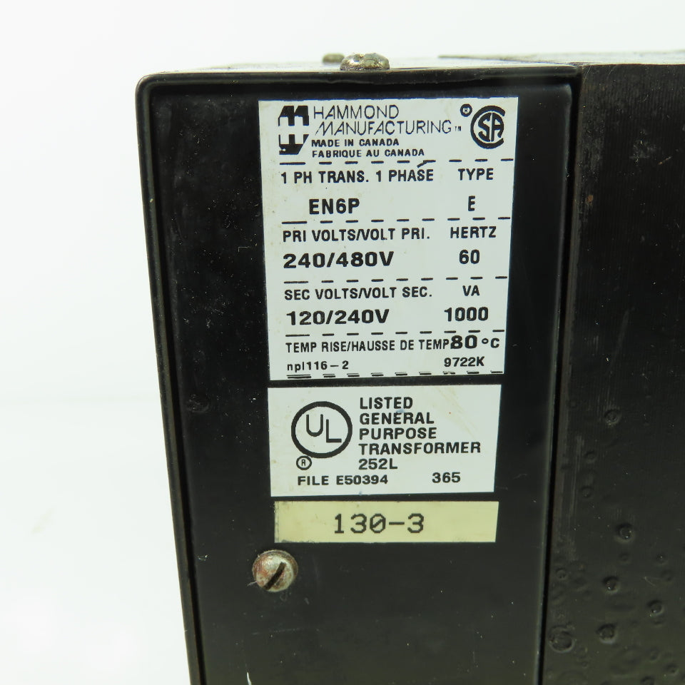 Hamond EN6P 1Ph Type E Control Transformer 240/480V Pri 120/240V Sec 100VA