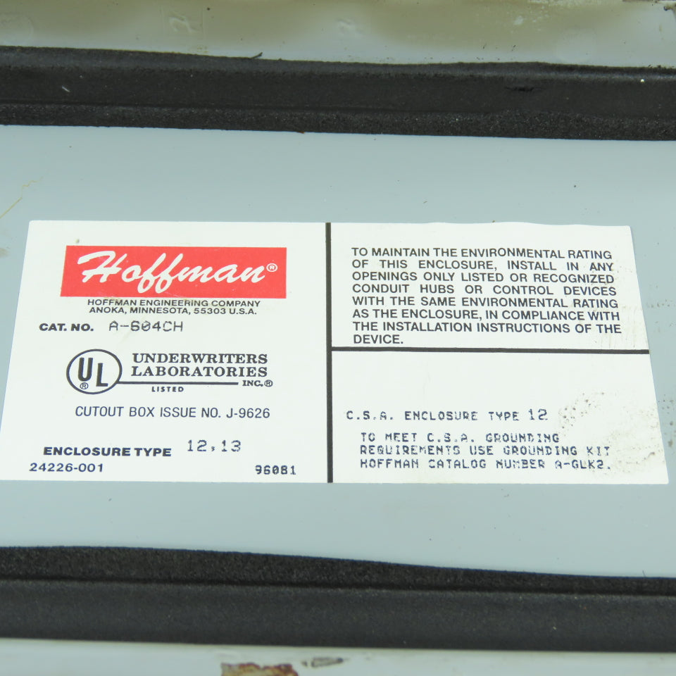 Hoffman A-604CH 6" x 4" x 3" Electrical Junction Enclosure W/ Terminal Strip