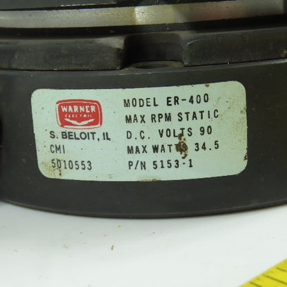 Warner 5153-1 ER-400 Electromagnetic Dynamic Brake 3/4" Bore 90VDC