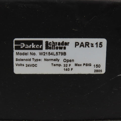 Parker W2154L579B Normally Open Pneumatic Solenoid Valve 150PSI 24VDC Coil