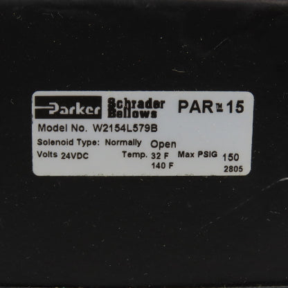 Parker W2154L579B Normally Open Pneumatic Solenoid Valve 150PSI 24VDC Coil