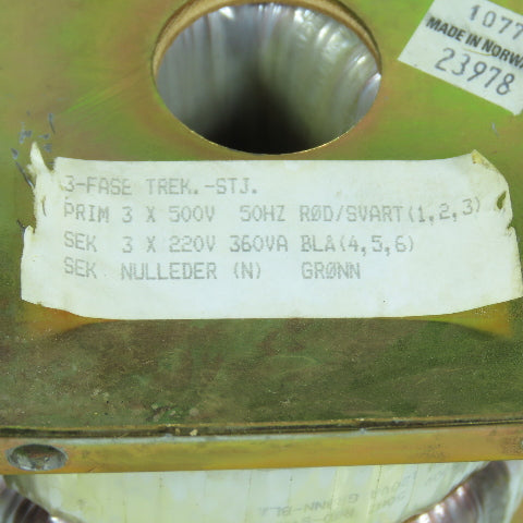 Uveco N13325 3FAS 3-Phase Transformer Pri 500V Sec 220V 360VAC 3PH
