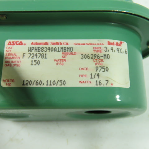 Asco WPHB8340A1MBM0 Red Hat 150PSI 120V Solenoid Vale Coil 1/4