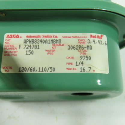 Asco WPHB8340A1MBM0 Red Hat 150PSI 120V Solenoid Vale Coil 1/4