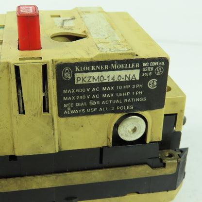 Klockner Moeller PKZM0-14,0-NA Circuit Breaker 600VAC 10HP 3Ph