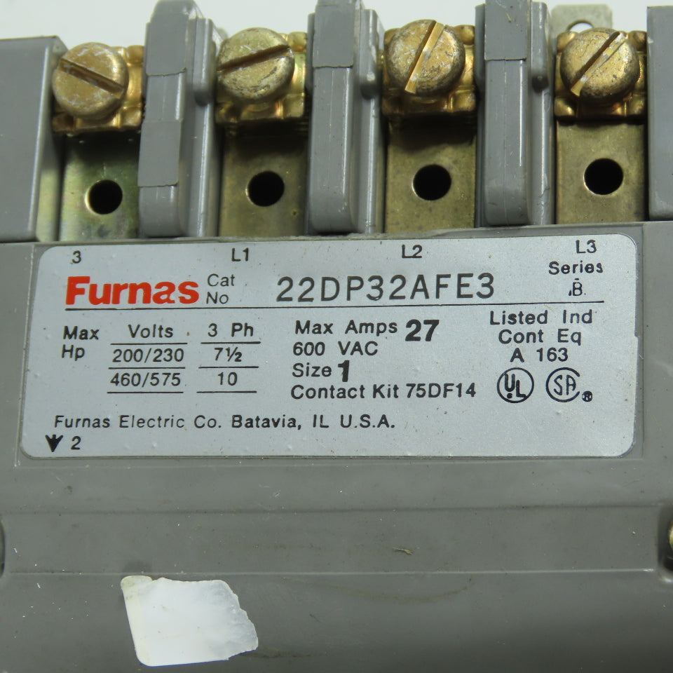 Furnas 22DP32AFE3 Size 1 Reversing Starter Contactor 27A 120V Coil W/ Overload