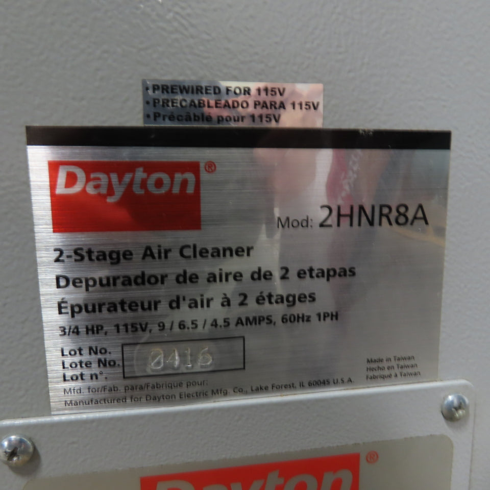 Dayton 2HNR8A 3/4HP 2-Stage Air Cleaner Filtration System 115V 1Ph